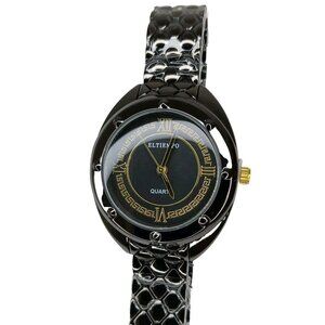 New Eltiempo Black Stainless Steel ladies Watch Water Resistant Quartz
